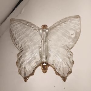 ButterFly Shaped Clear Glass Trinket Dish Candy Dish Gold Trim